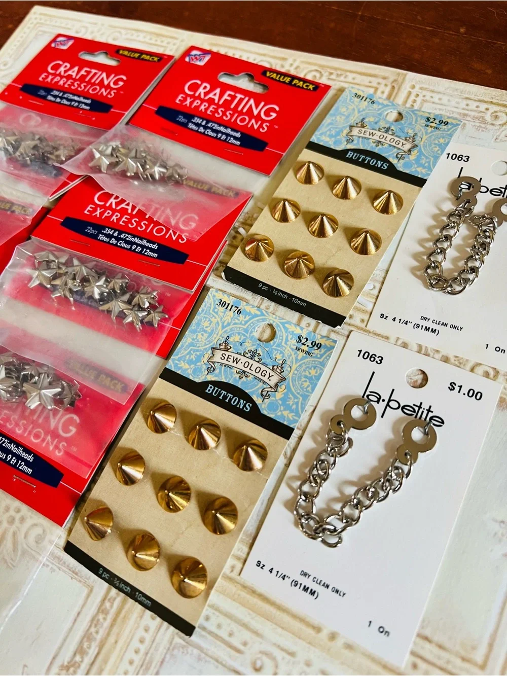 Lot of New Buttons, Nailheads, & Chain Connectors Silver Stars Gold Studs